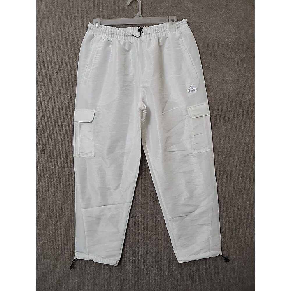 Adidas Lightweight Pull On Cargo Pants Womens L White Shimmer Drawstring - Picture 1 of 9